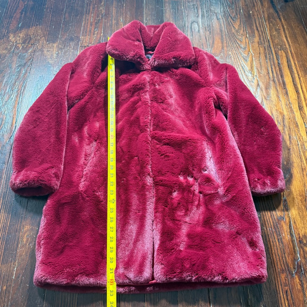 Christian Siriano Faux Fur Coat Women Medium Burgundy Red Plush Luxury Jacket - Picture 4 of 9